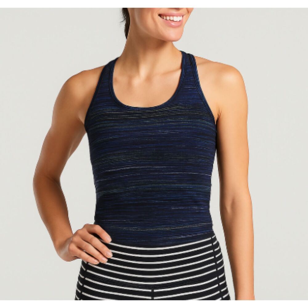 Athleta Retreat Chi Tank XS – Navy Multicolor Print Racerback Yoga Workout Top